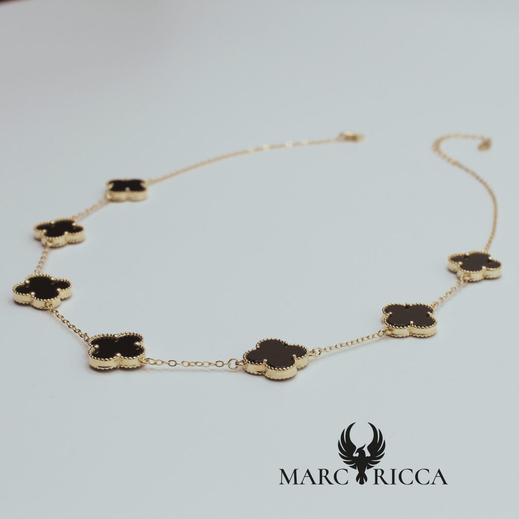 Collier 7 Trèfles noir Onyx et Vermeil