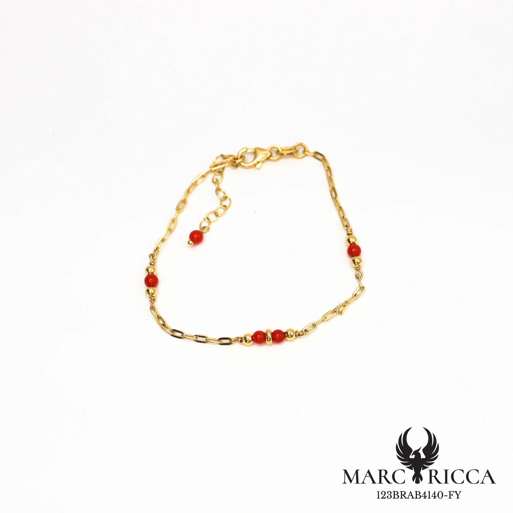 Bracelet chaîne en argent avec perles de corail