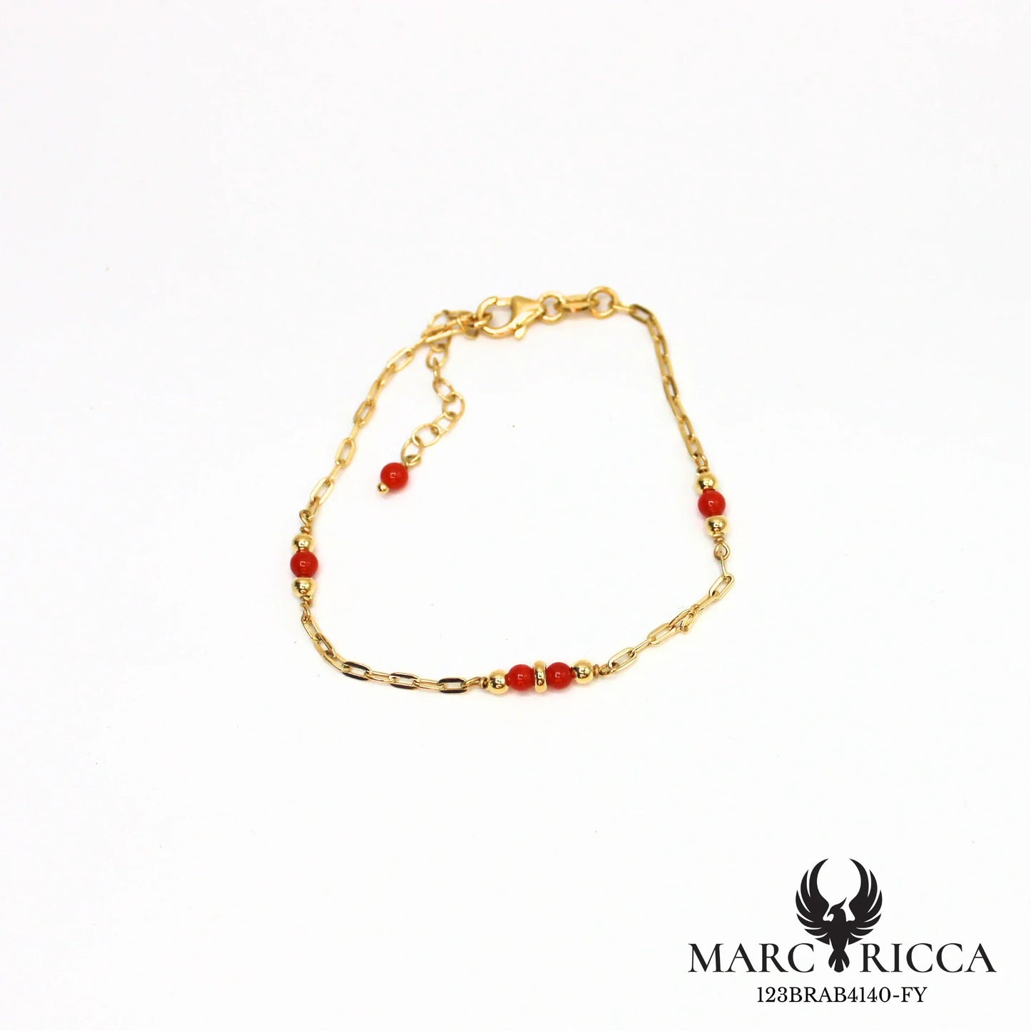 Bracelet chaîne en argent avec perles de corail