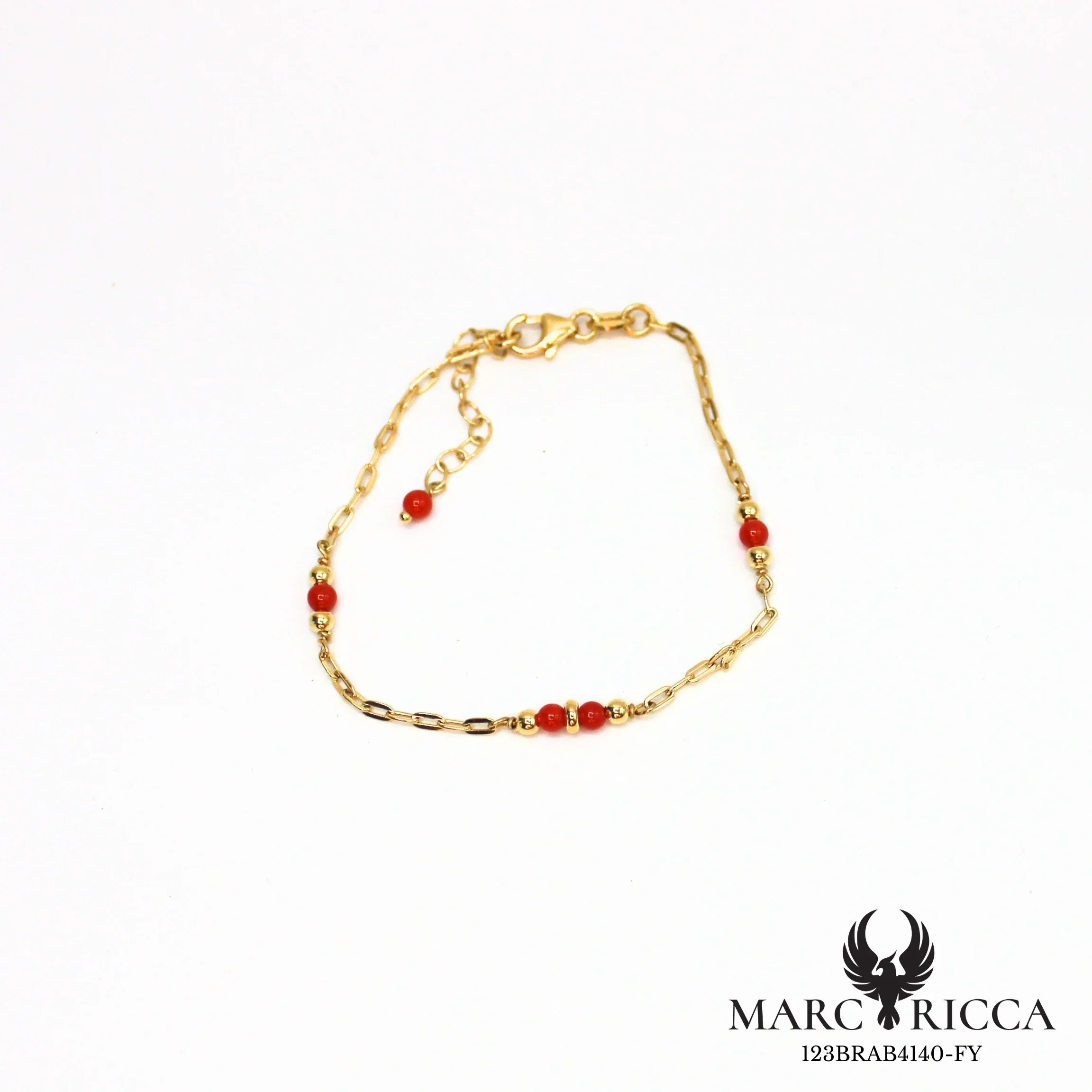 Bracelet chaîne en argent avec perles de corail