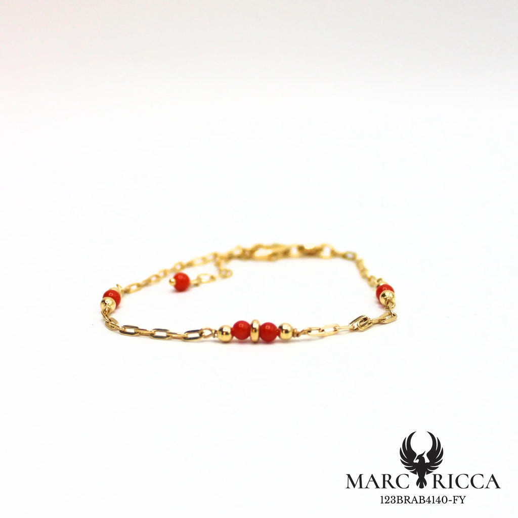 Bracelet chaîne en argent avec perles de corail