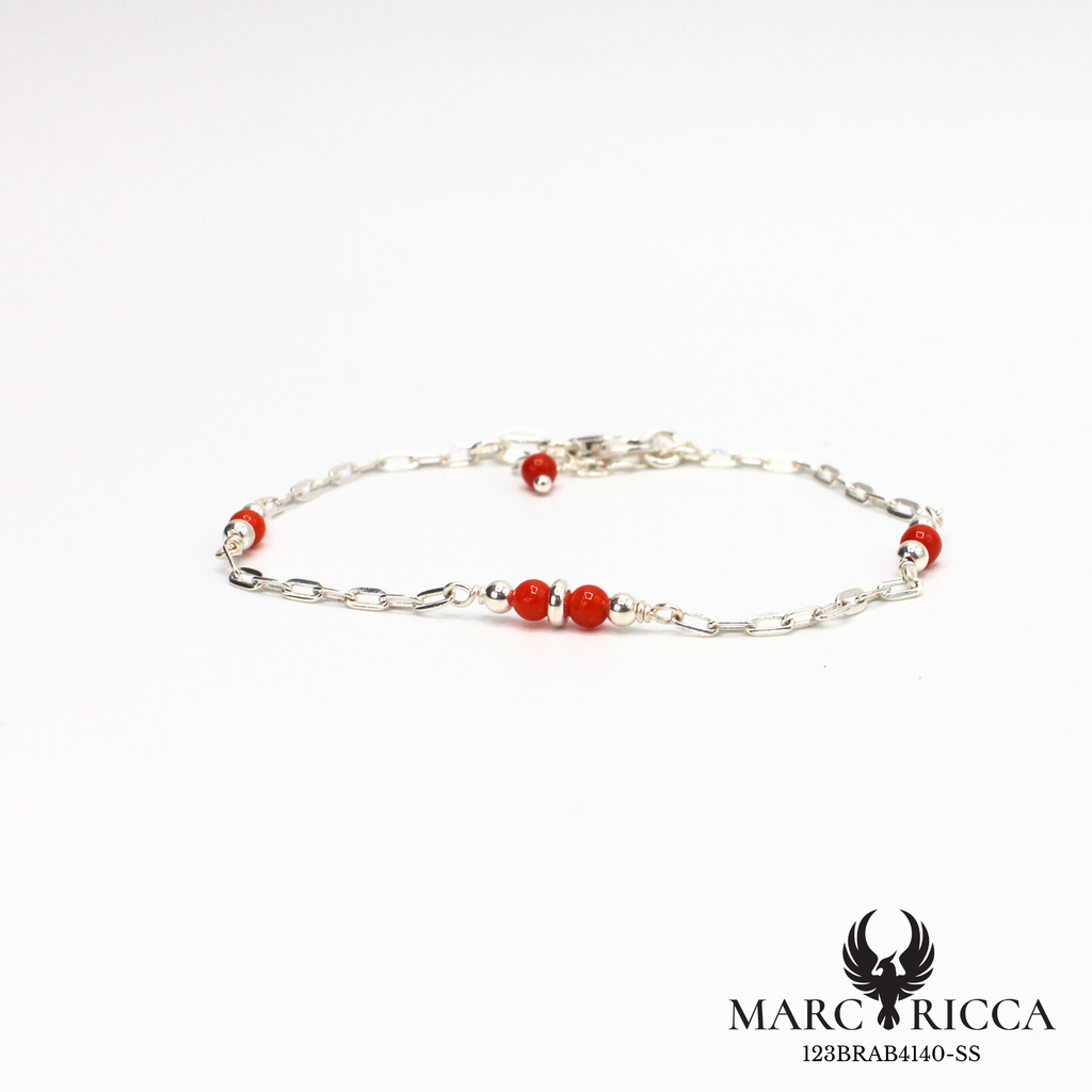 Bracelet chaîne en argent avec perles de corail