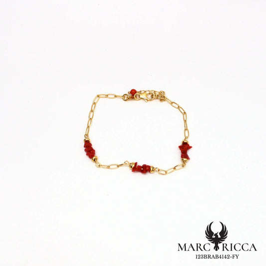 Bracelet chaîne et corail chips en argent ou vermeil