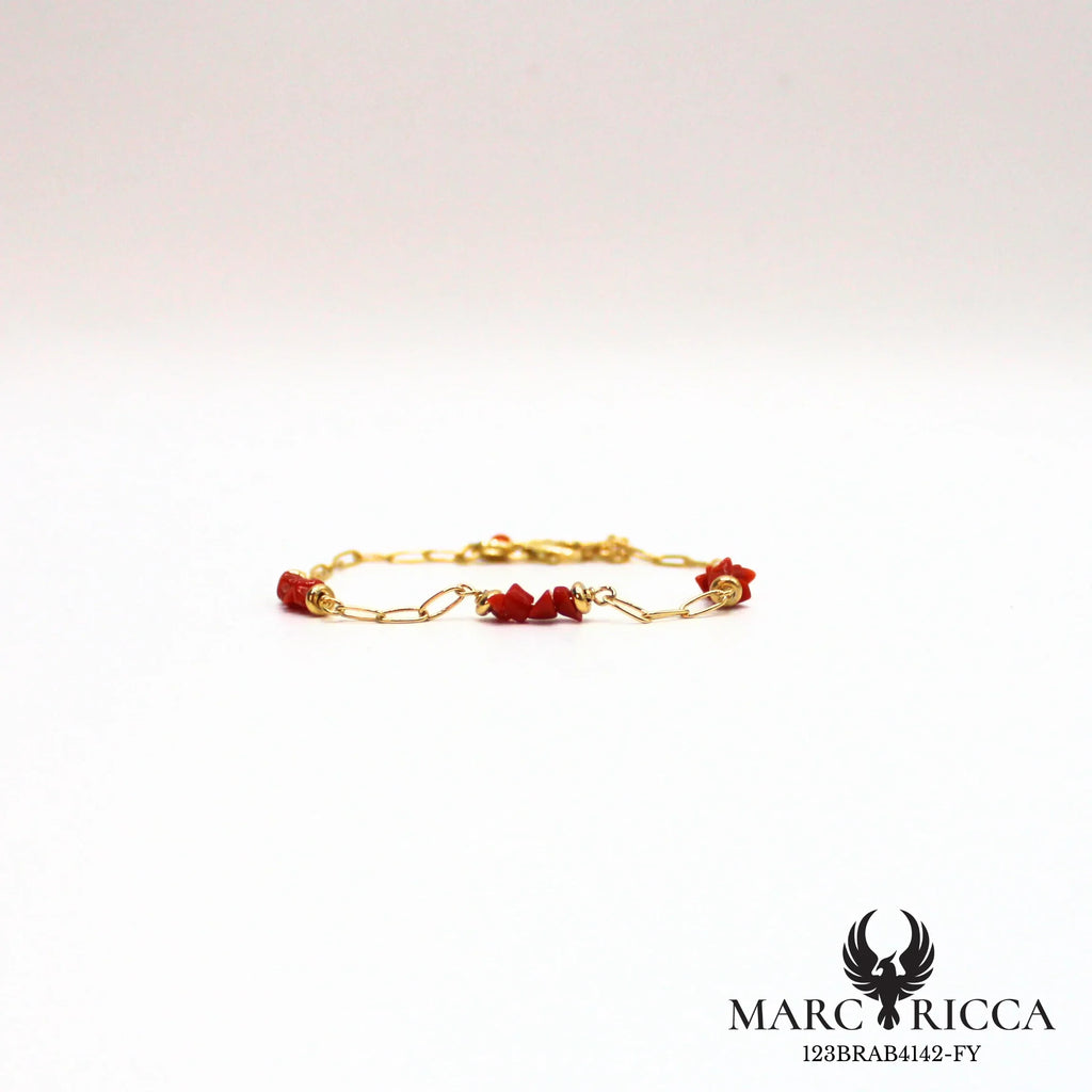 Bracelet chaîne et corail chips en argent ou vermeil