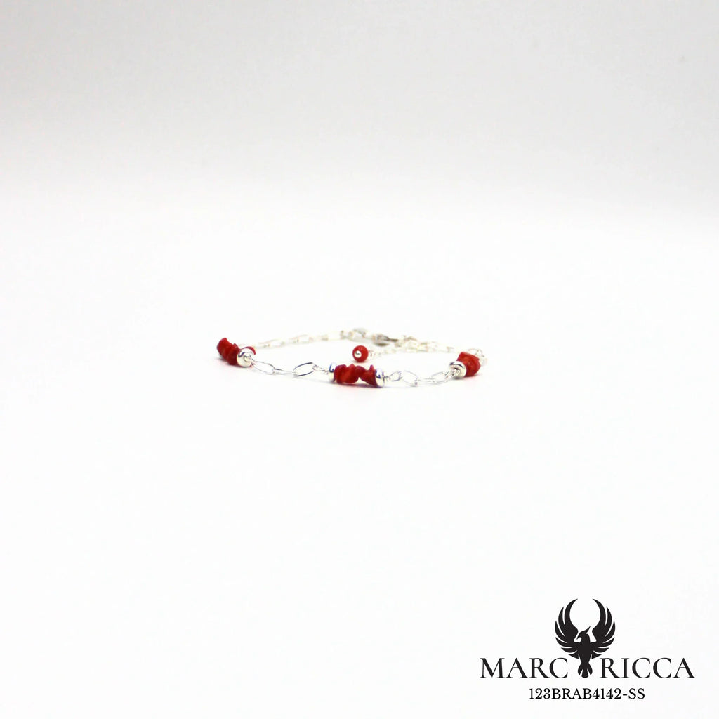 Bracelet chaîne et corail chips en argent ou vermeil