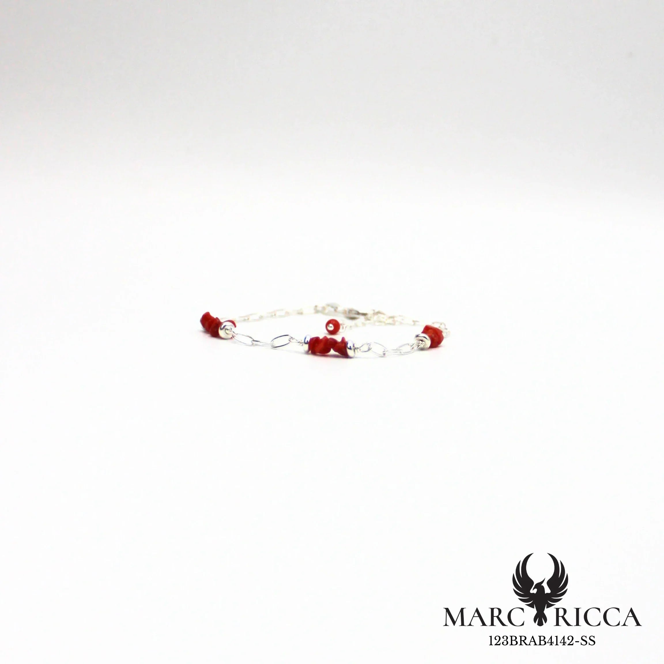 Bracelet chaîne et corail chips en argent ou vermeil