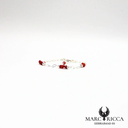 Bracelet chaîne et corail chips en argent ou vermeil