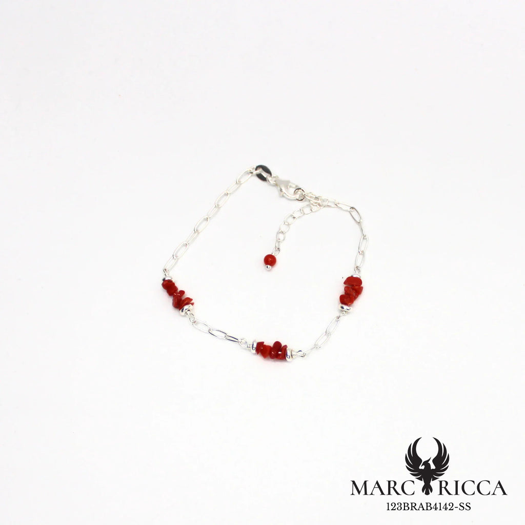 Bracelet chaîne et corail chips en argent ou vermeil