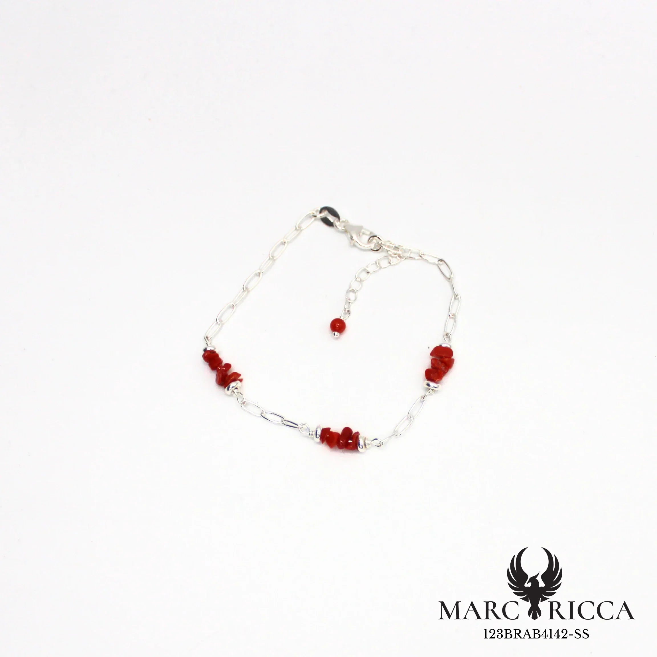 Bracelet chaîne et corail chips en argent ou vermeil