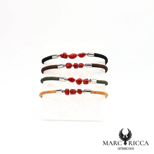 Bracelet liège & corail en acier