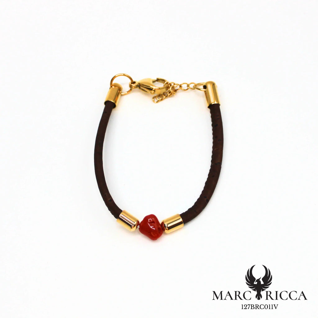 Bracelet liège et corail en acier