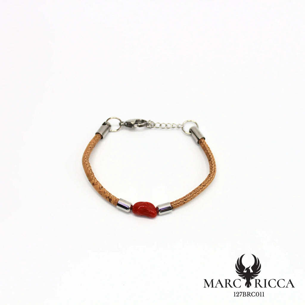 Bracelet liège et corail en acier