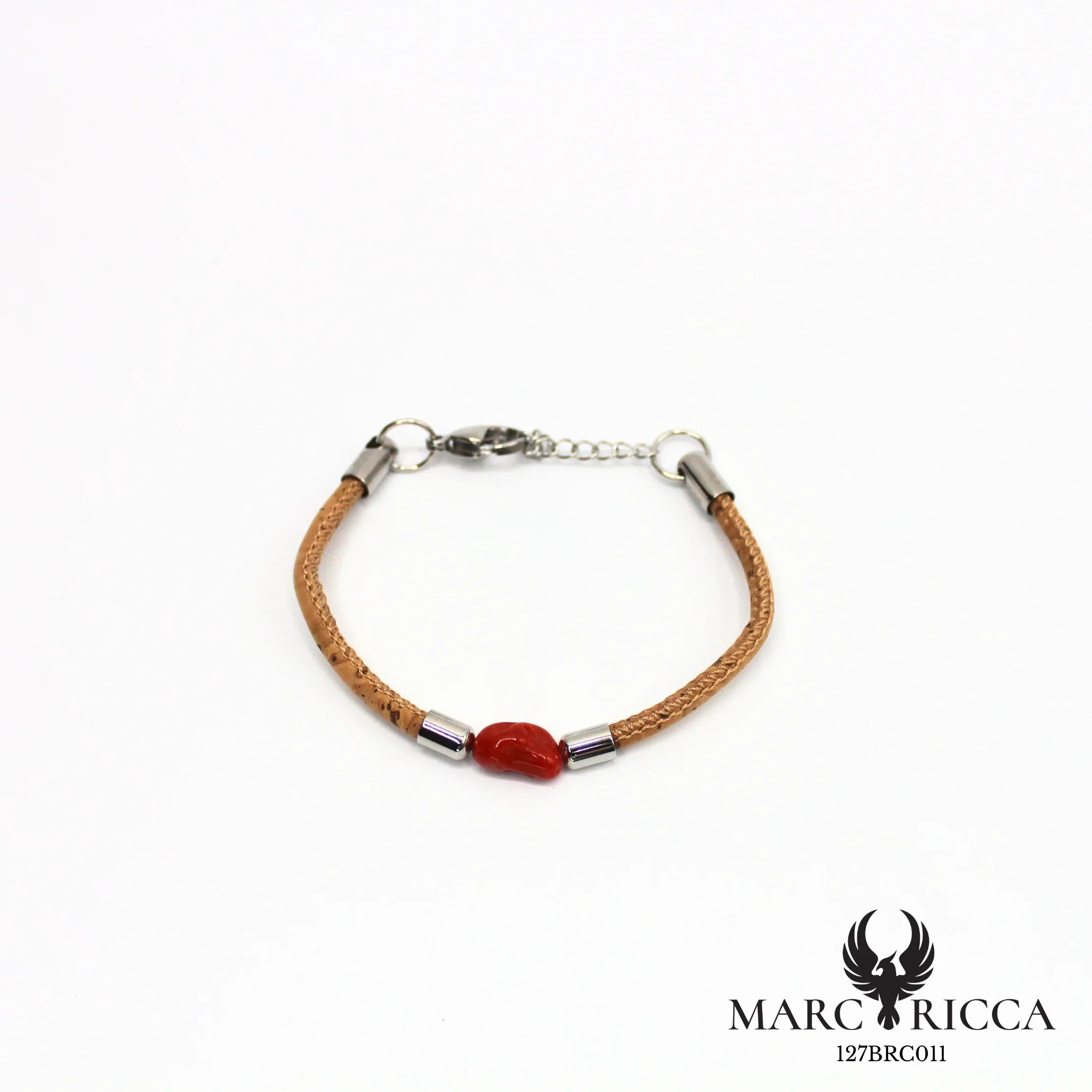 Bracelet liège et corail en acier