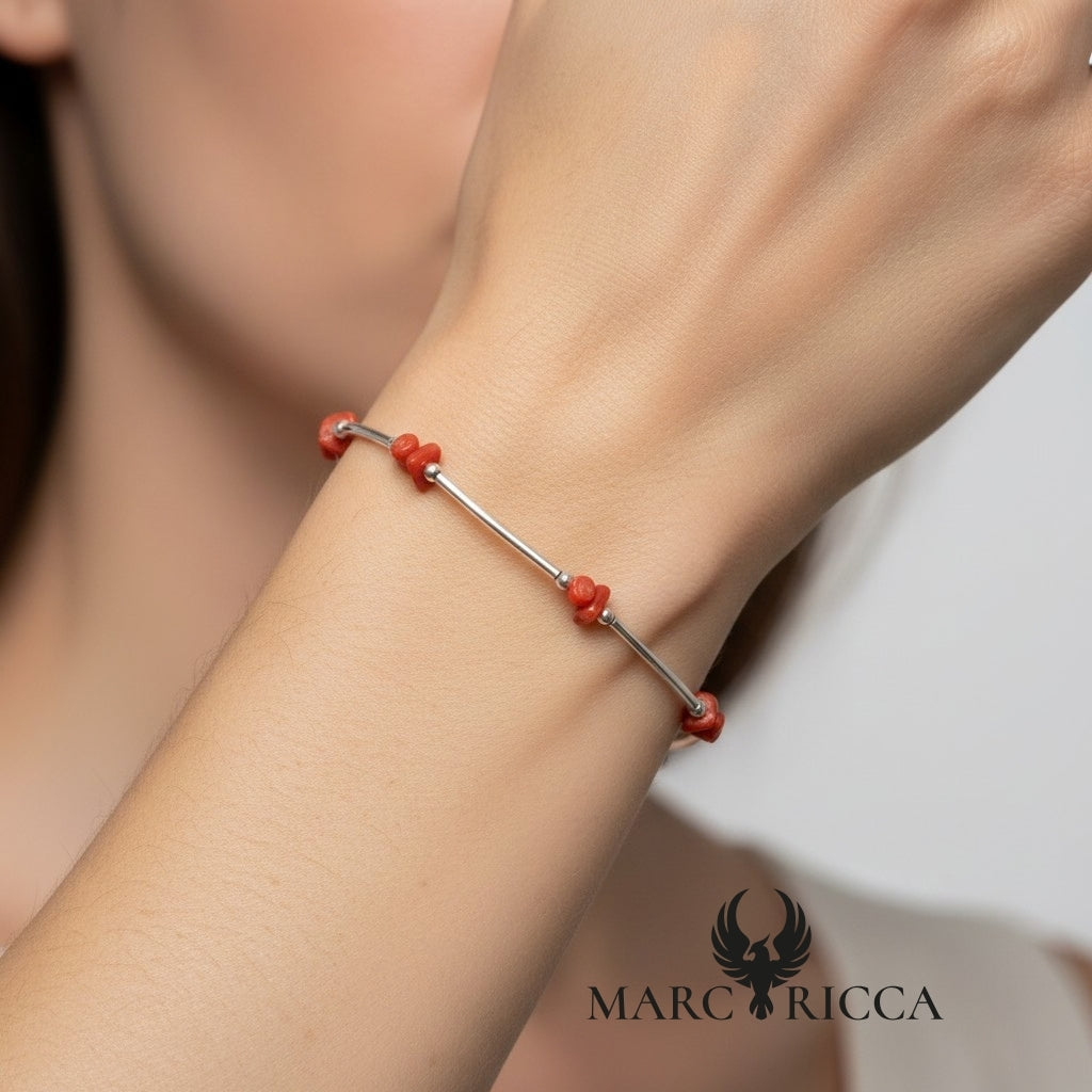 Bracelet Argent tubes et Corail cupolino