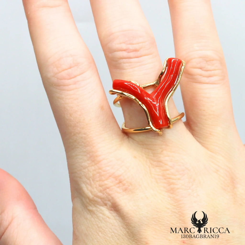 Bague branche de corail en vermeil
