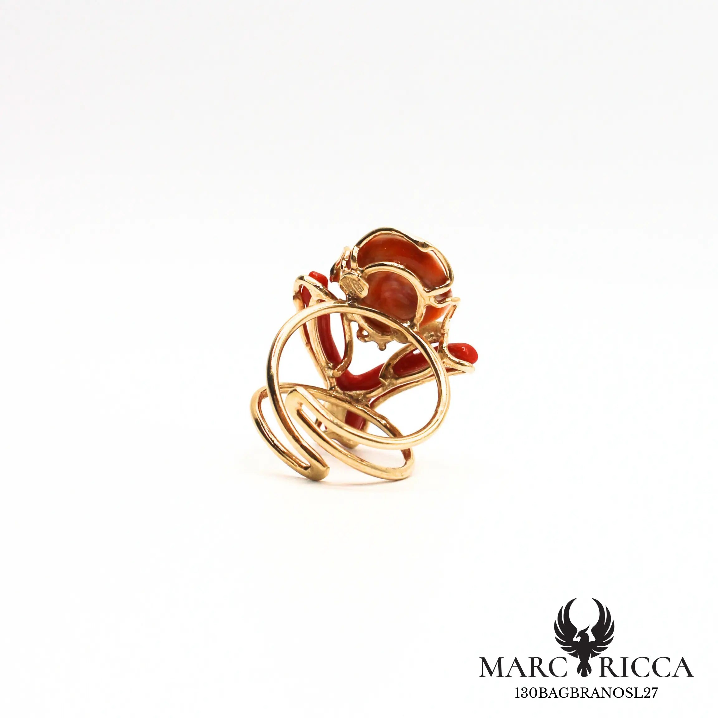 Bague œil de sainte Lucie et branche de corail en vermeil