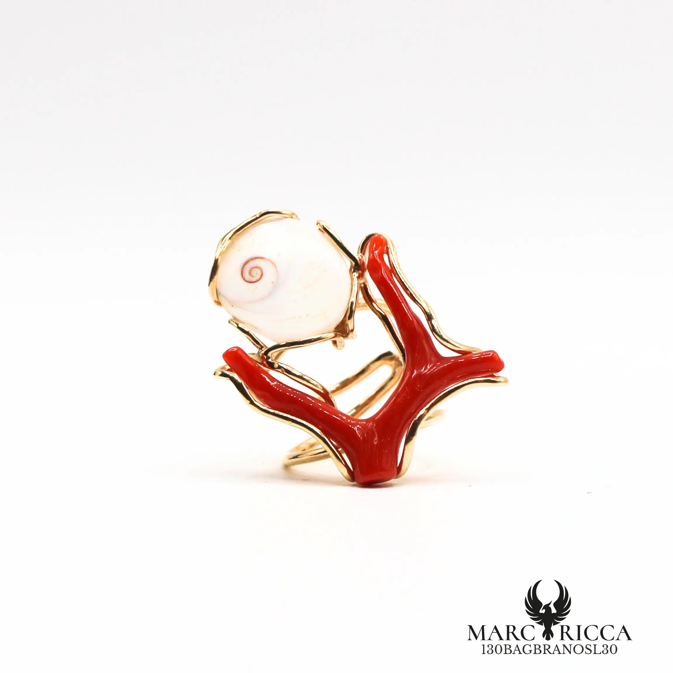 Bague œil de sainte Lucie et branche de corail en vermeil
