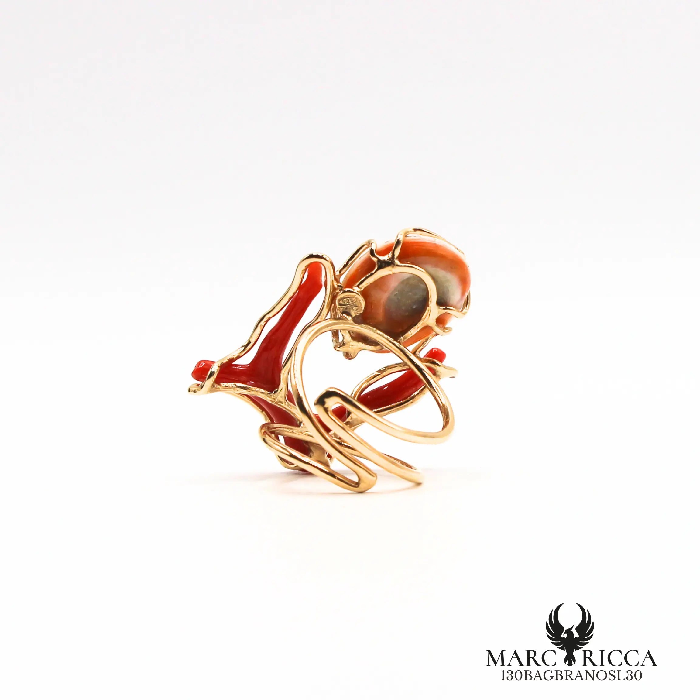 Bague œil de sainte Lucie et branche de corail en vermeil