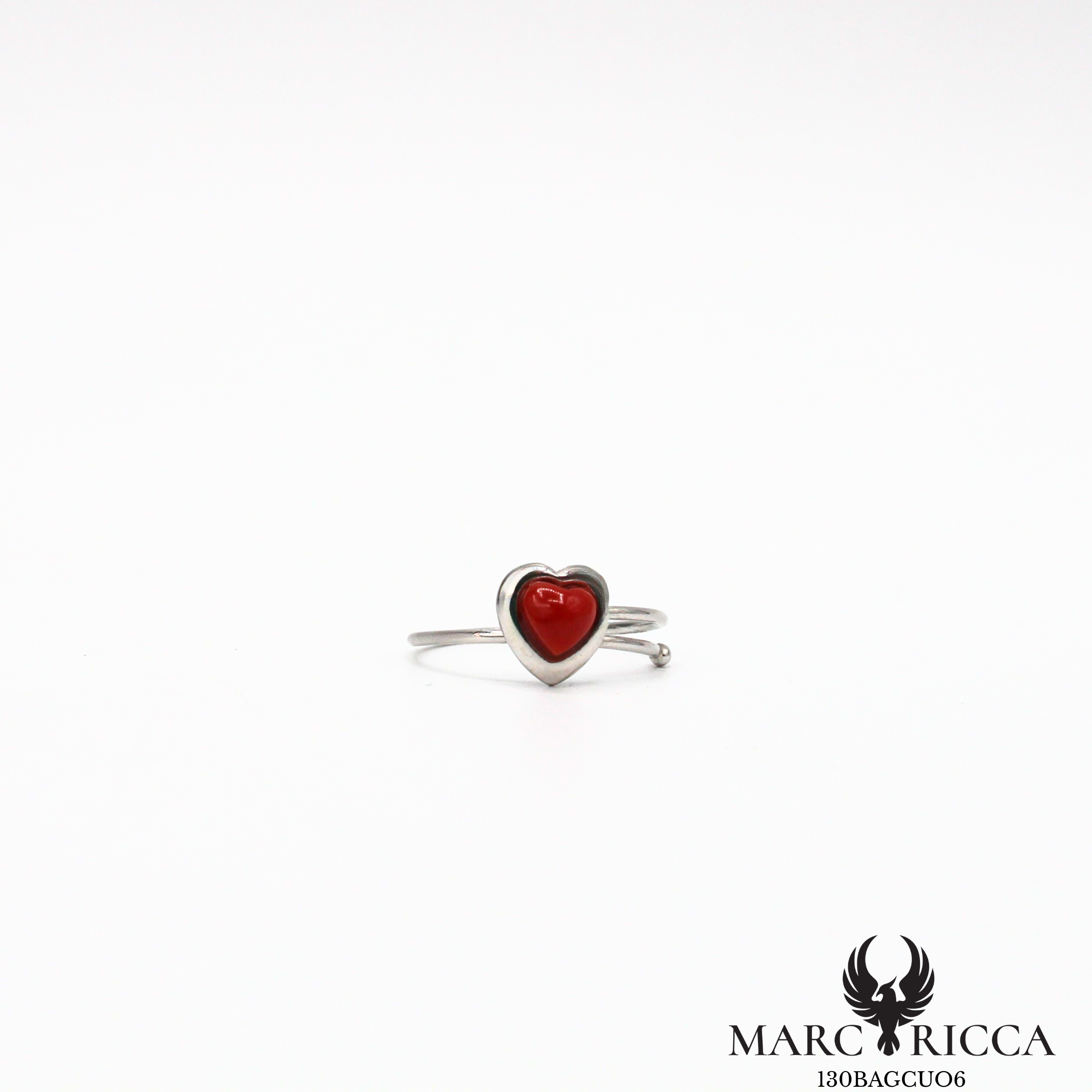 Bague avec cœur en corail en argent ou vermeil