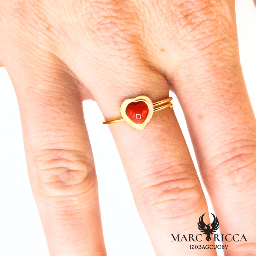 Bague avec cœur en corail en argent ou vermeil