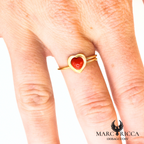 Bague avec cœur en corail en argent ou vermeil