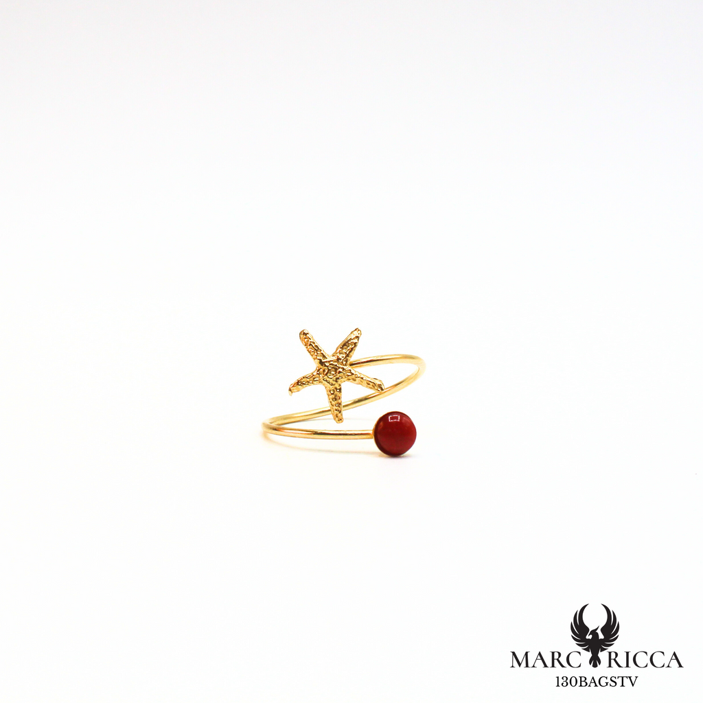 Bague argent ou vermeil avec corail étoile de mer