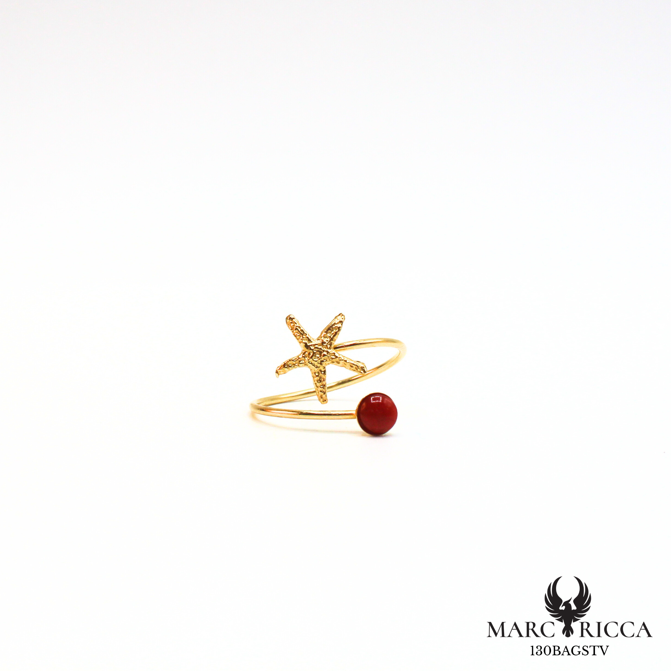 Bague argent ou vermeil avec corail étoile de mer
