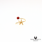 Bague argent ou vermeil avec corail étoile de mer