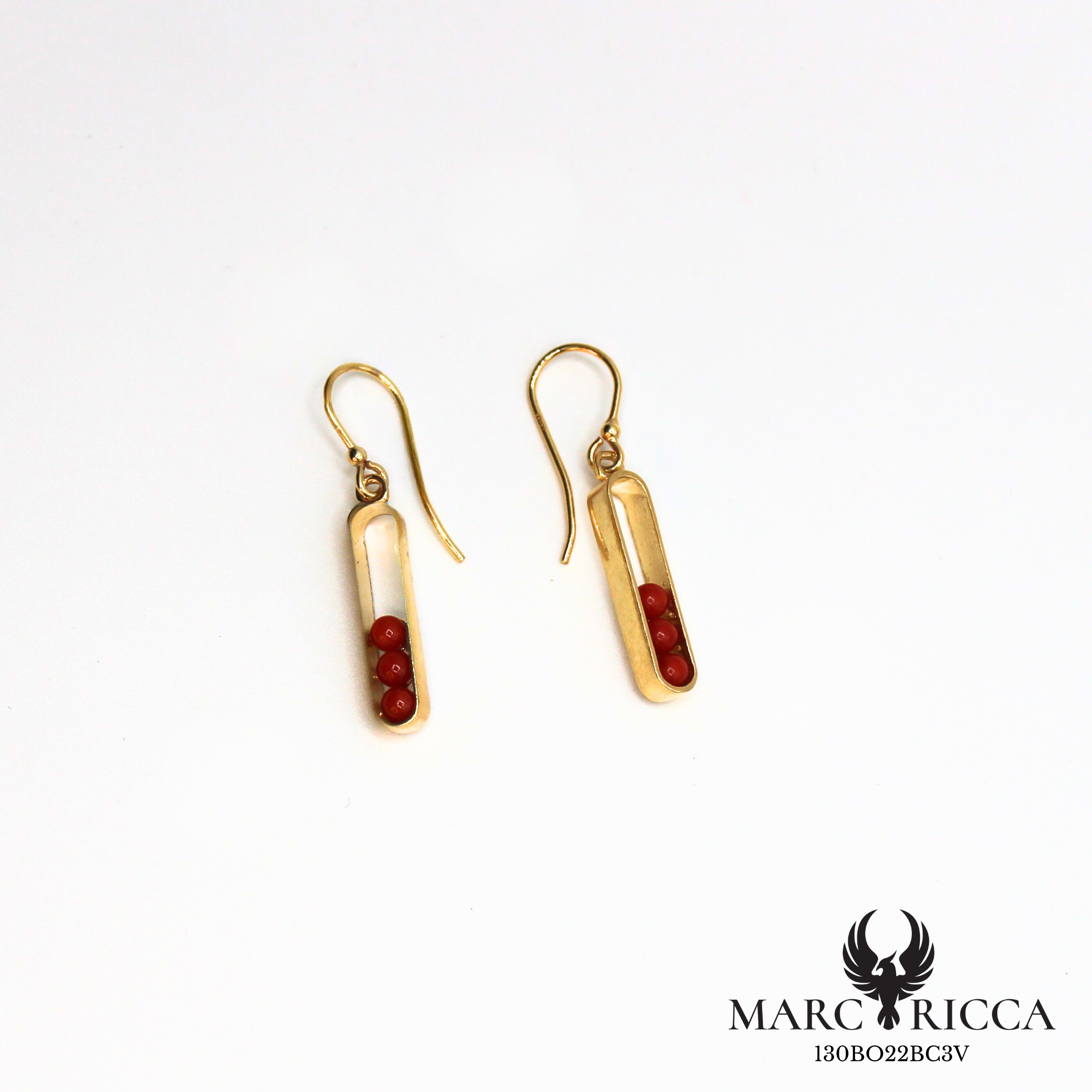 Boucles d'oreilles pendantes en vermeil avec perles de corail 3mm