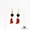 Boucles d'oreilles pendantes corail cupolino et onyx