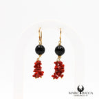 Boucles d'oreilles pendantes corail cupolino et onyx