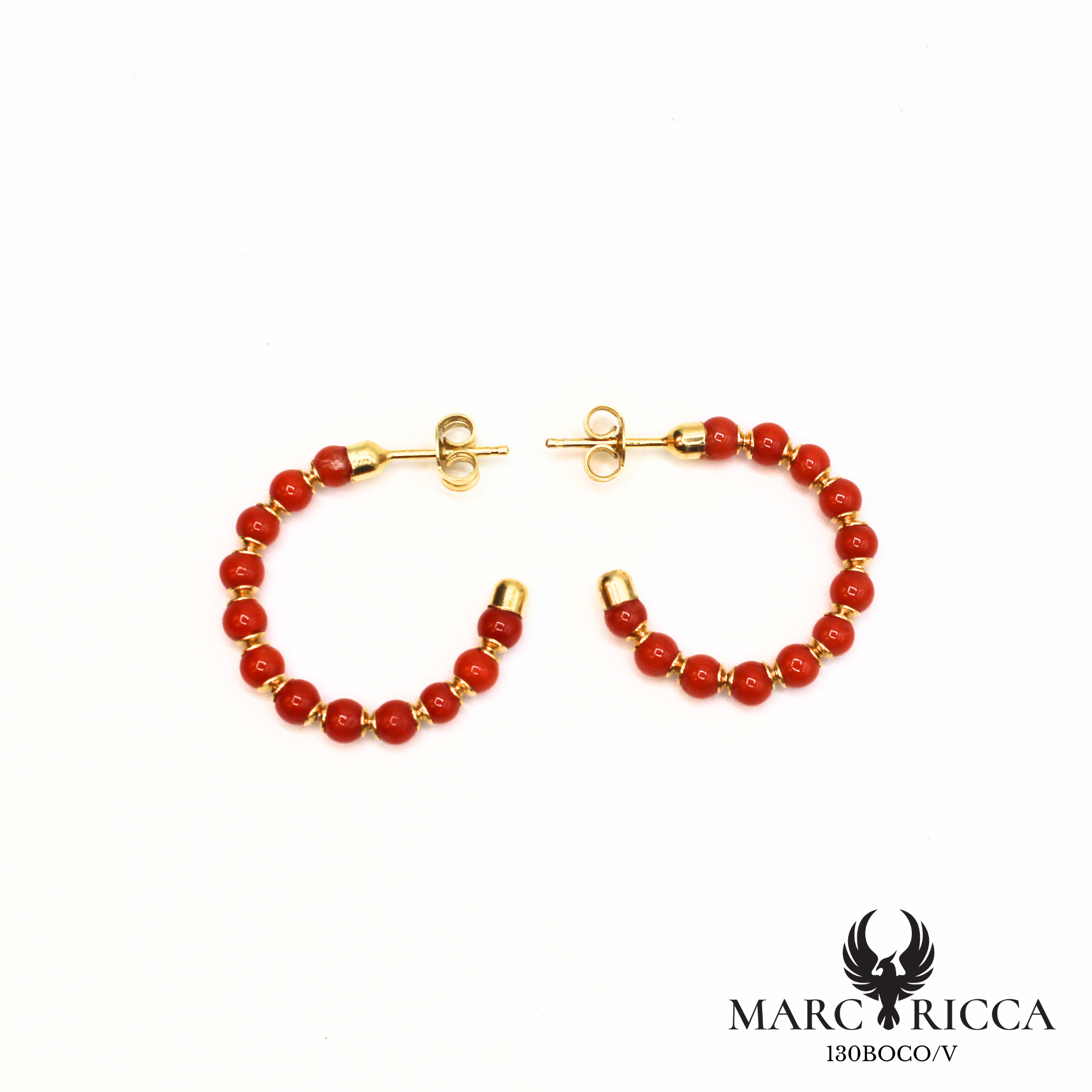 Boucles d'oreilles créoles en perles de corail et vermeil