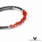 Bracelet Jonc Argent Caoutchouc, Corail