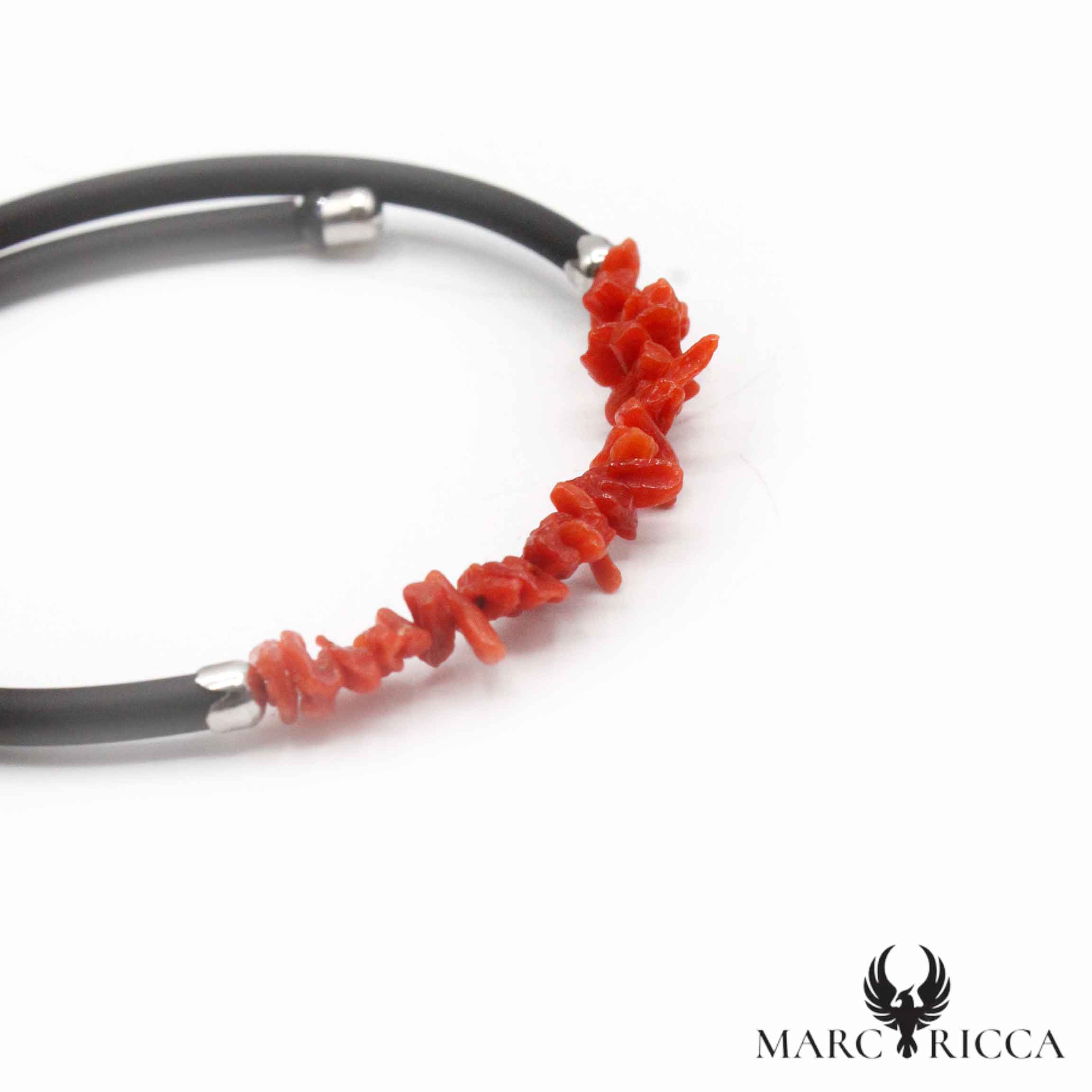 Bracelet Jonc Argent Caoutchouc, Corail