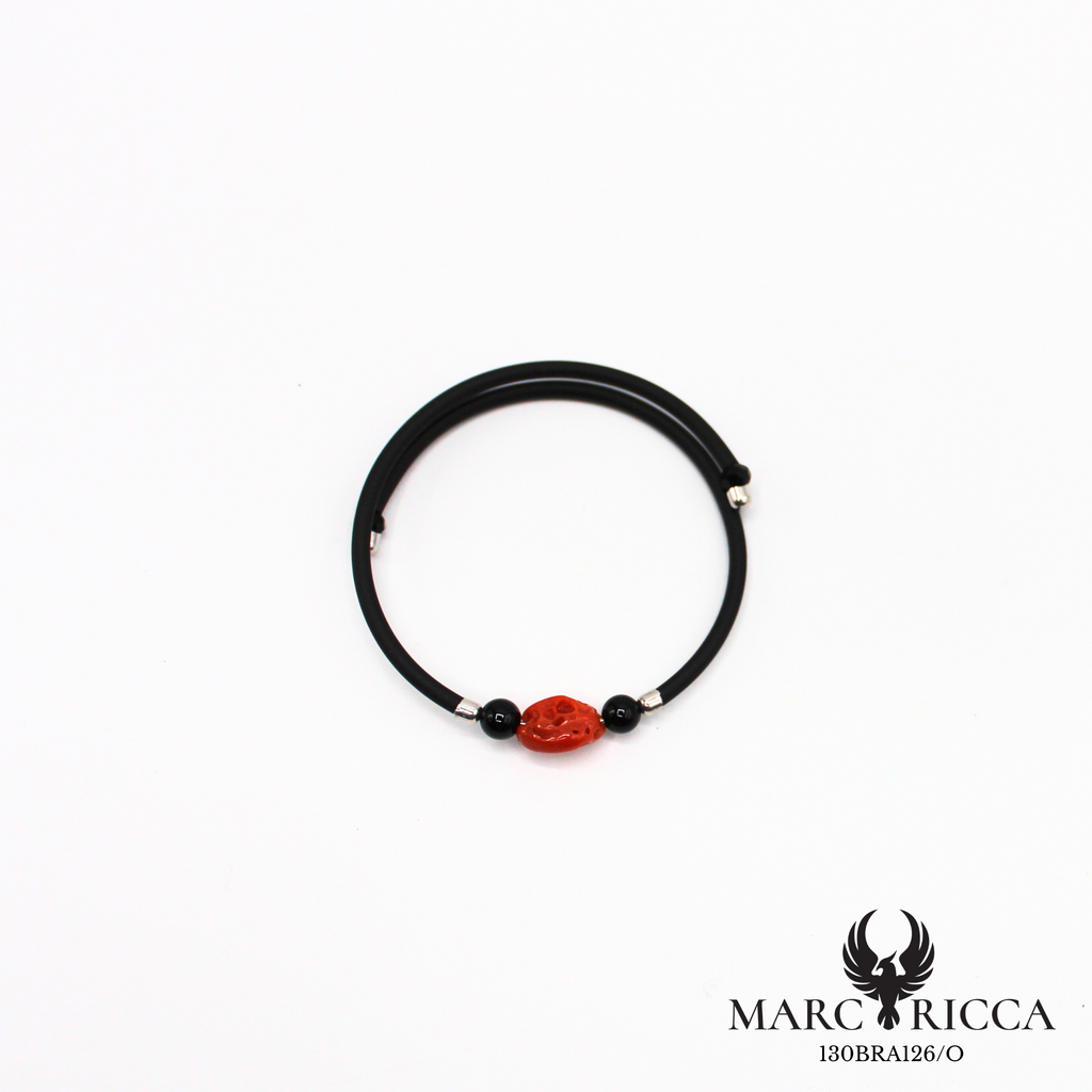 Bracelet jonc en caoutchouc avec perle corail et perles noir
