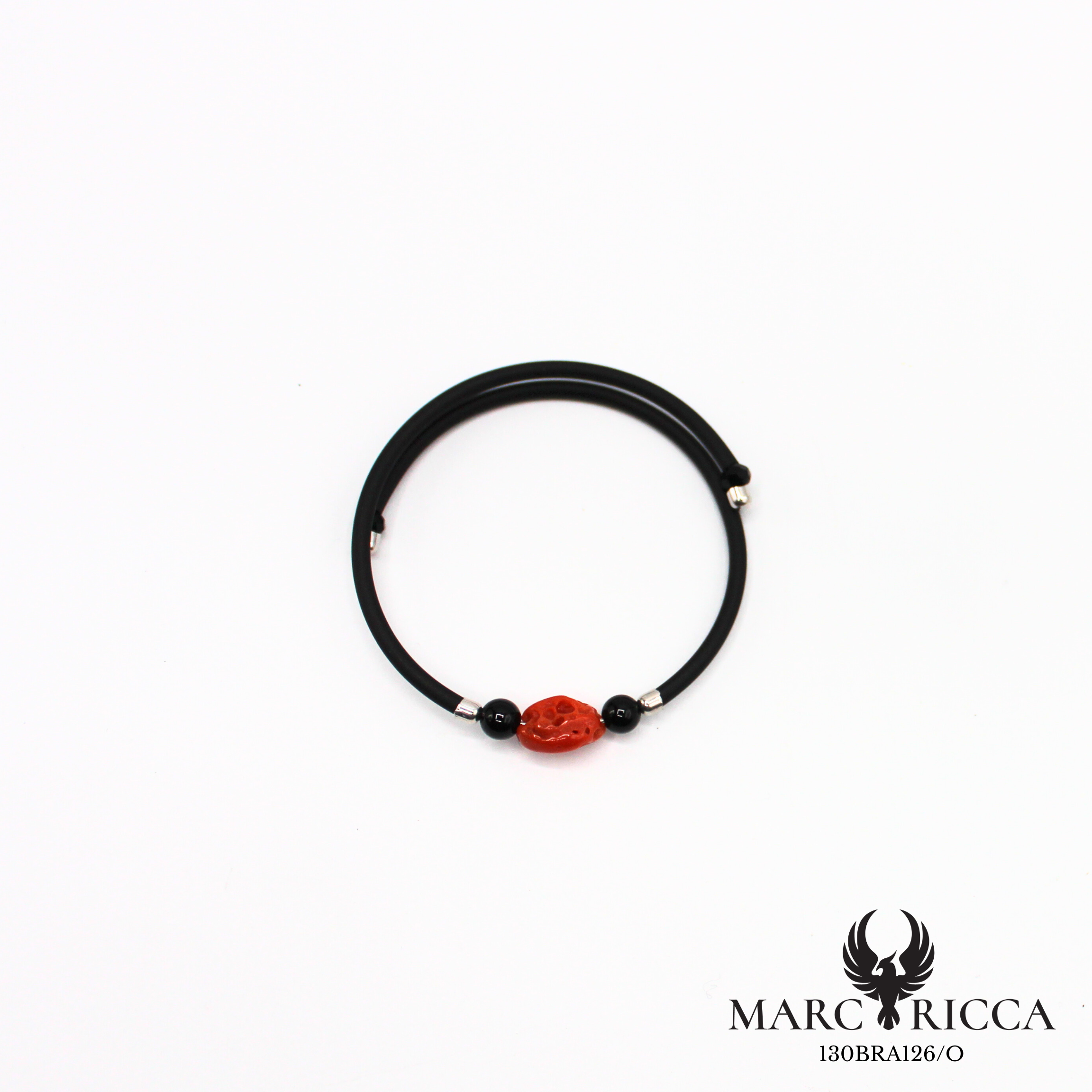 Bracelet jonc en caoutchouc avec perle corail et perles noir