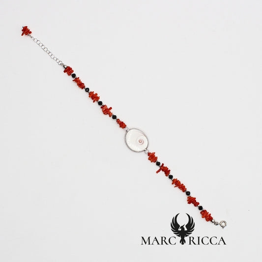 Bracelet Corail, Œil de St-Lucie et Cristal - Argent