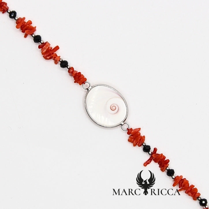Bracelet Corail, Œil de St-Lucie et Cristal - Argent