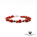Bracelet corail cupolino et cristal noir en argent 925