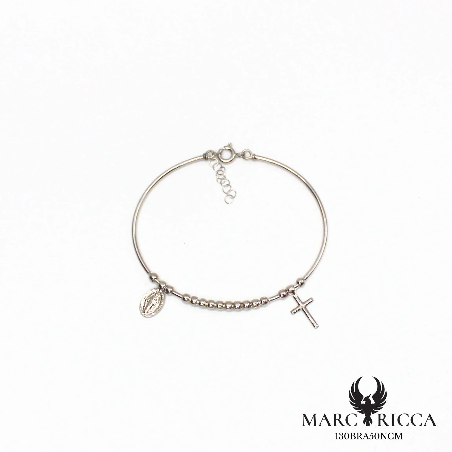 Bracelet Jonc Argent Madone, Croix Vermeil