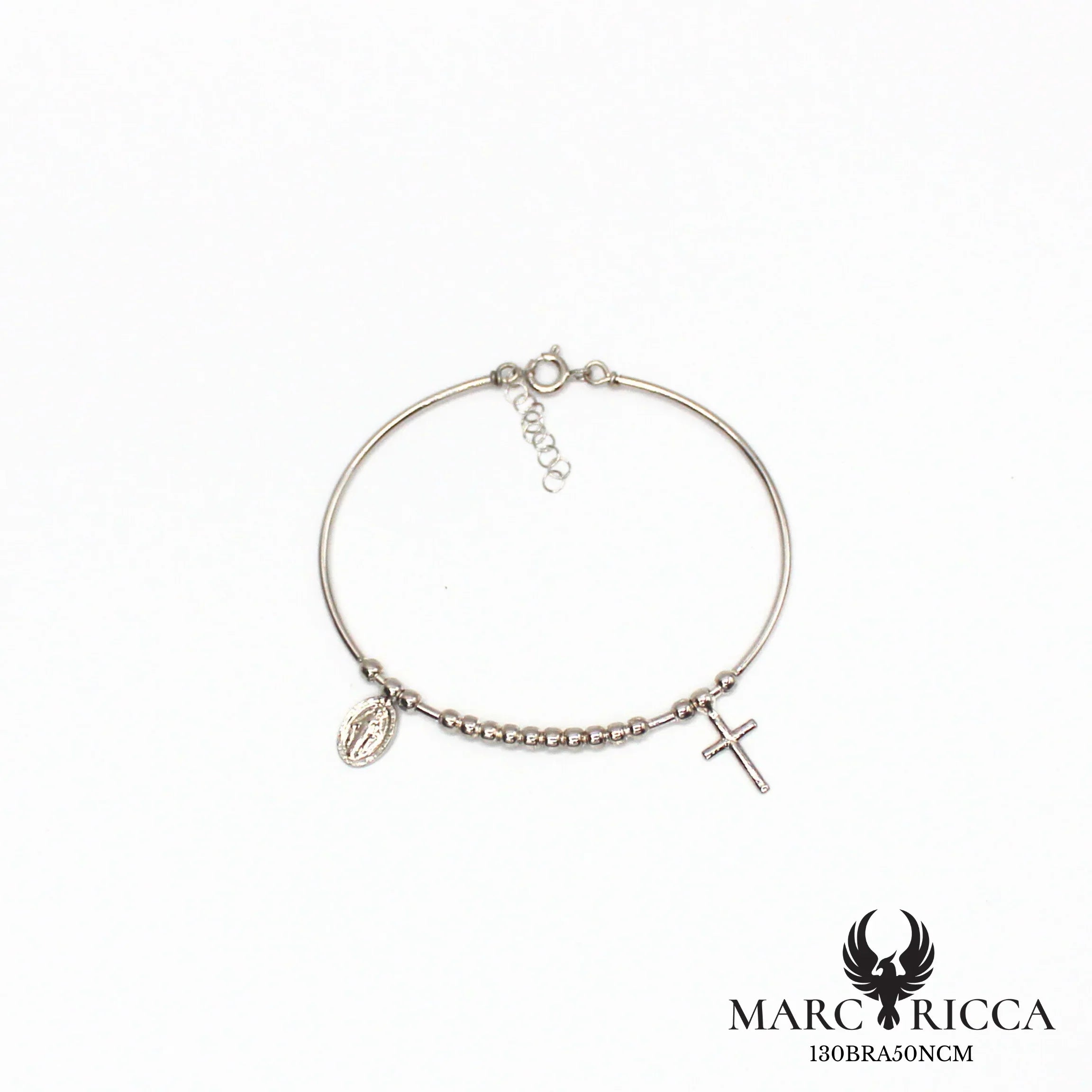 Bracelet Jonc Argent Madone, Croix Vermeil