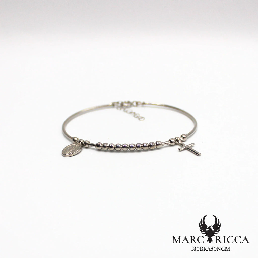 Bracelet Jonc Argent Madone, Croix Vermeil