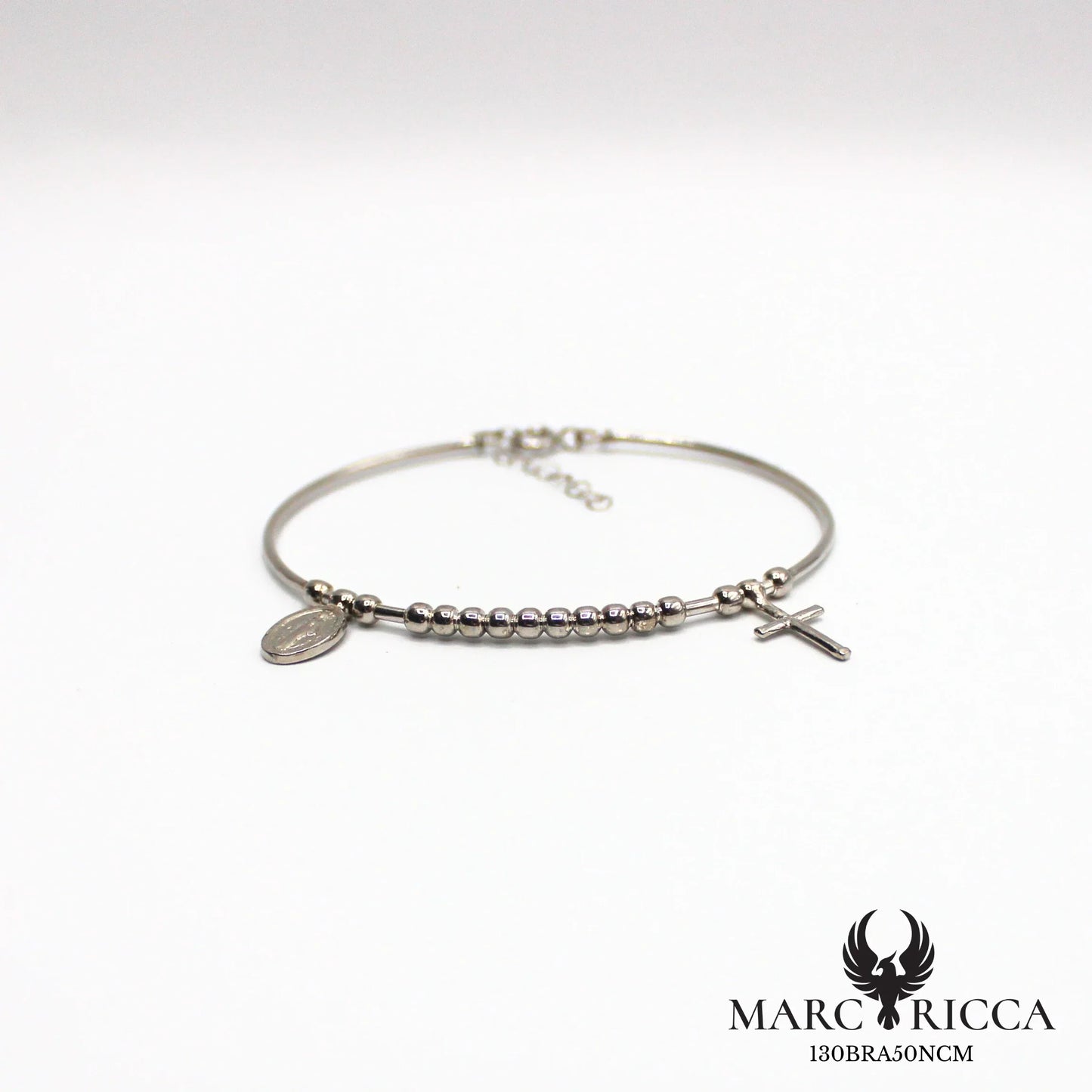 Bracelet Jonc Argent Madone, Croix Vermeil