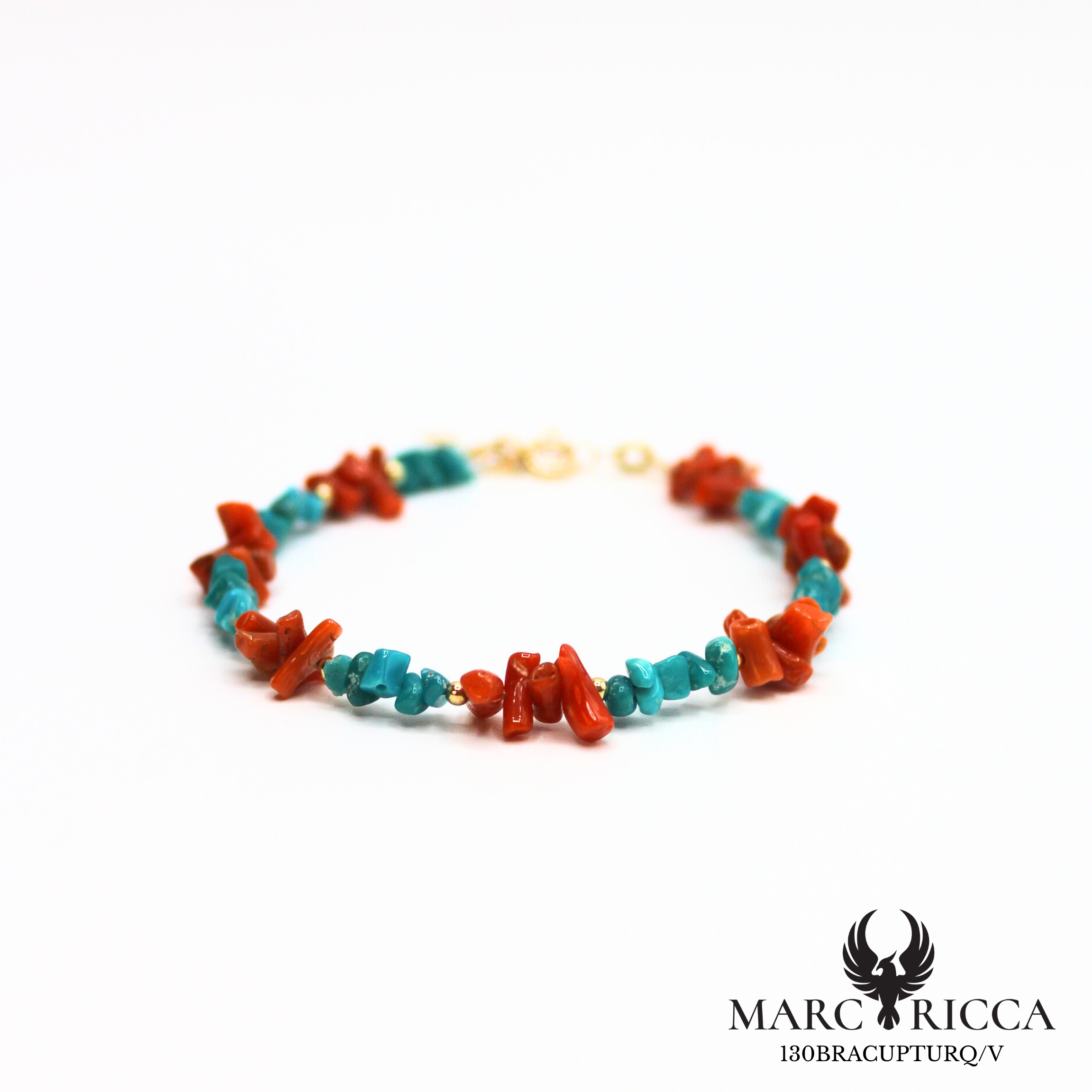 Bracelet corail cupolino et turquoise en vermeil