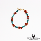 Bracelet corail cupolino et turquoise en vermeil