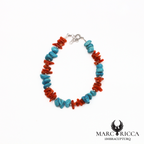 Bracelet en corail cupolino, turquoise et argent