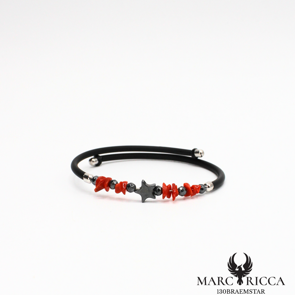 Bracelet jonc caoutchouc corail et hématite étoile