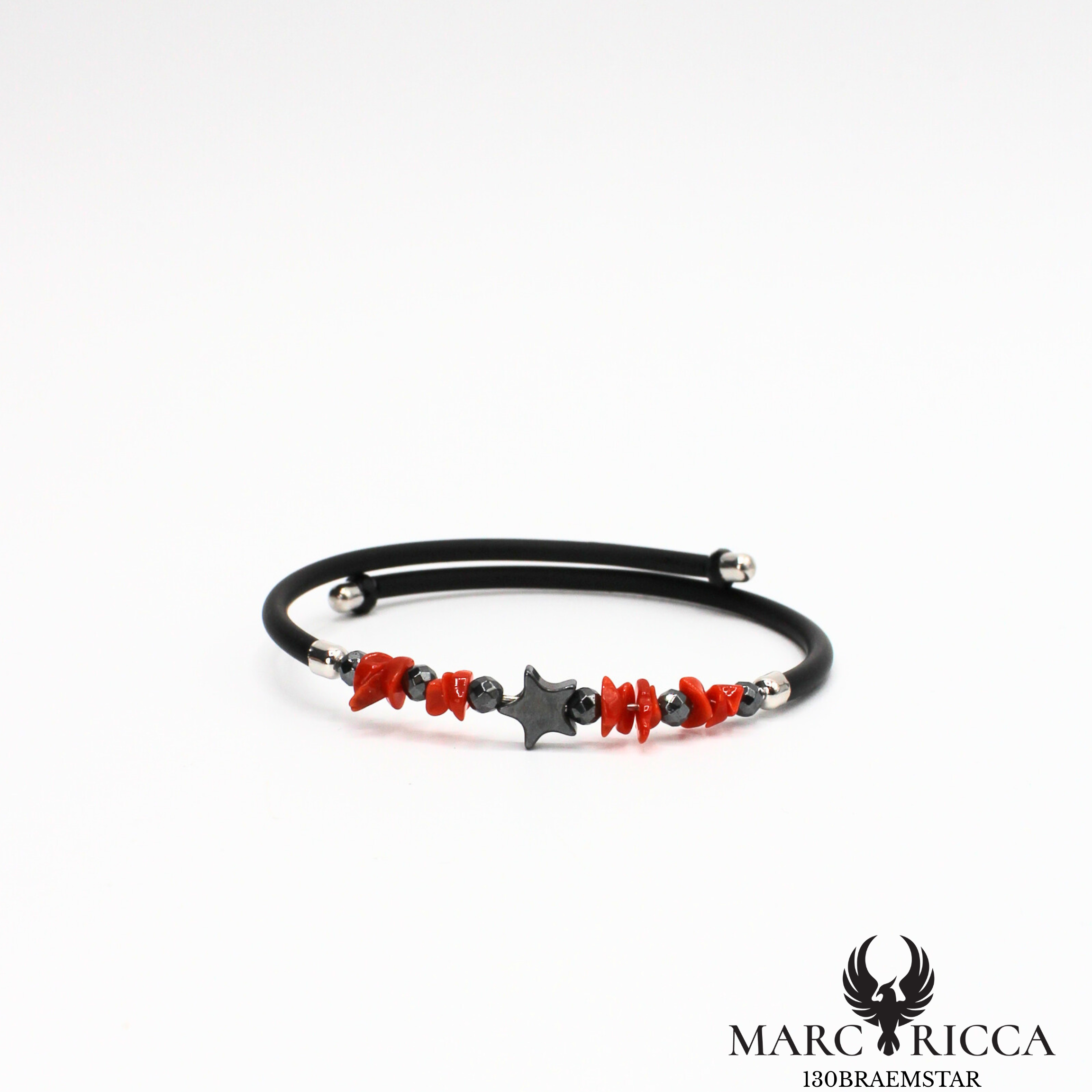 Bracelet jonc caoutchouc corail et hématite étoile