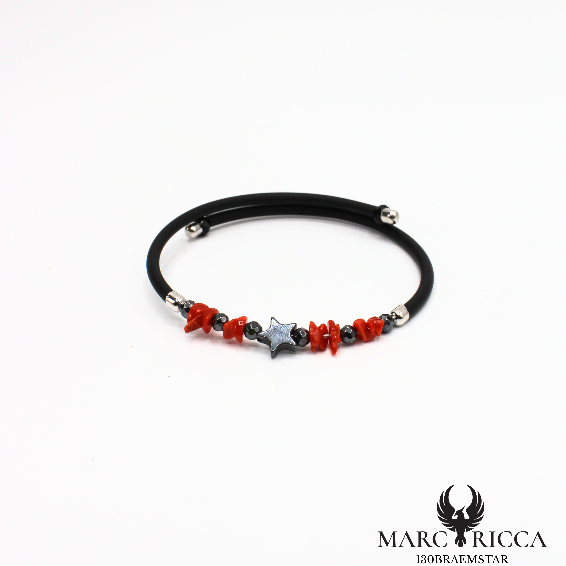 Bracelet jonc caoutchouc corail et hématite étoile