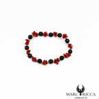 Bracelet élastique corail cupolino et cristal noir argent ou vermeil
